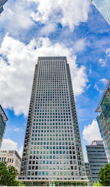 Men cleaning windows on sky scraper building